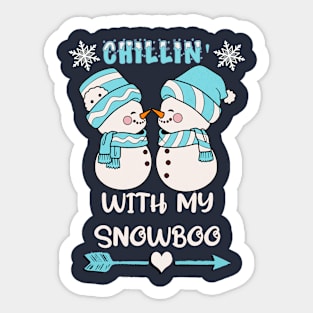 Cute Snowpeople Chillin' With My Snowboo Snowman Winter Sticker